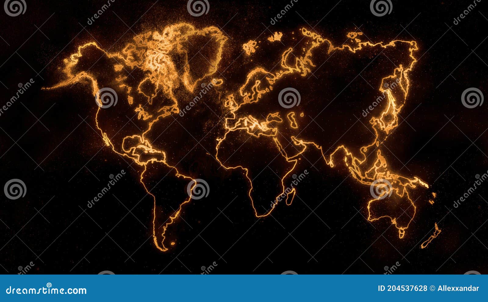 colorful worldÃÂ mapÃÂ on dark background, orangeÃÂ glowing world map